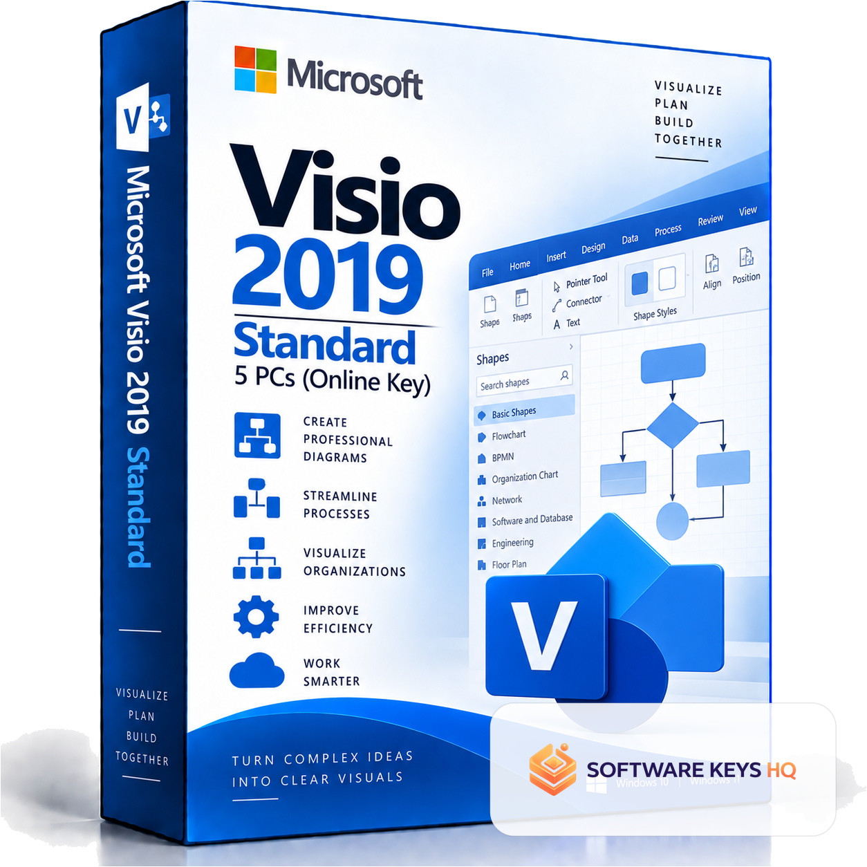 Microsoft Visio 2019 Standard 5 PCs (Online Key) software box