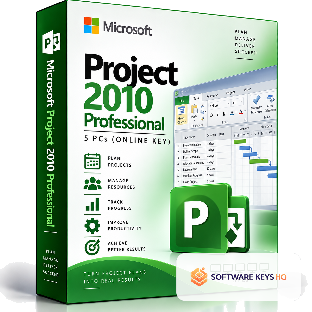 Microsoft Project 2010 Professional 5 PCs (Online Key) software box