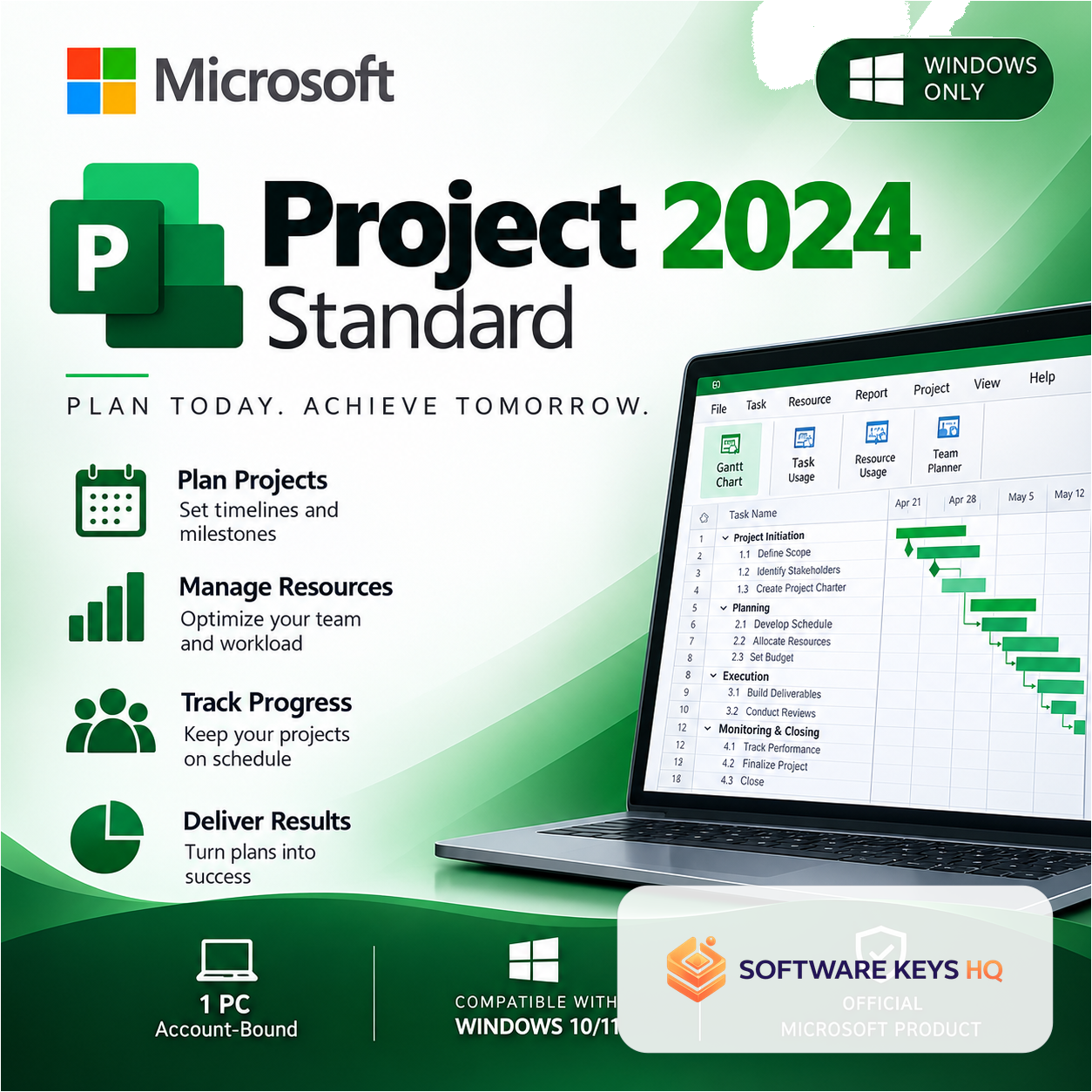 Microsoft Project 2024 Standard 1 PC (Account-bound) software box