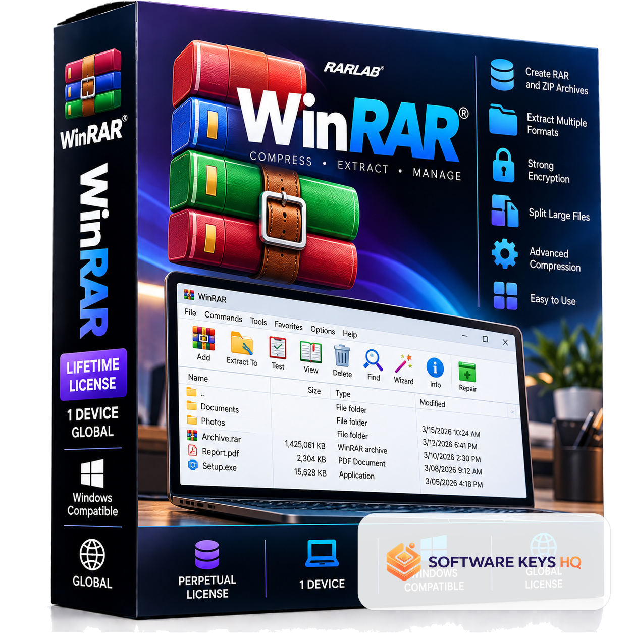 WinRAR Perpetual License, 1 Device (RARLab 2026) software box
