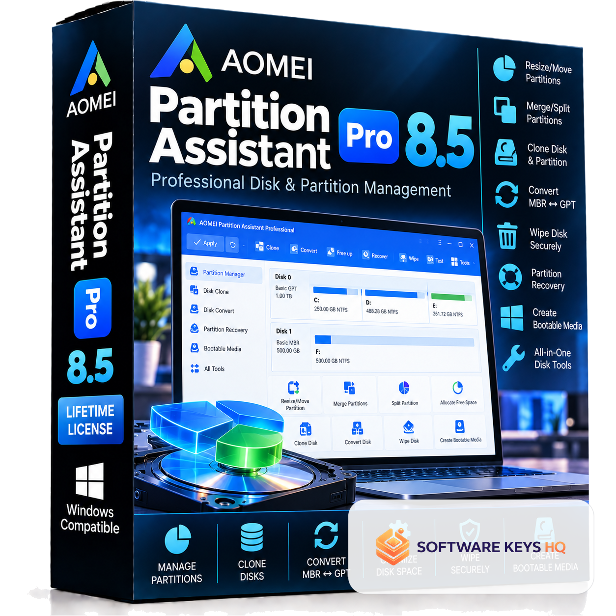 AOMEI Partition Assistant Pro Lifetime Key software box
