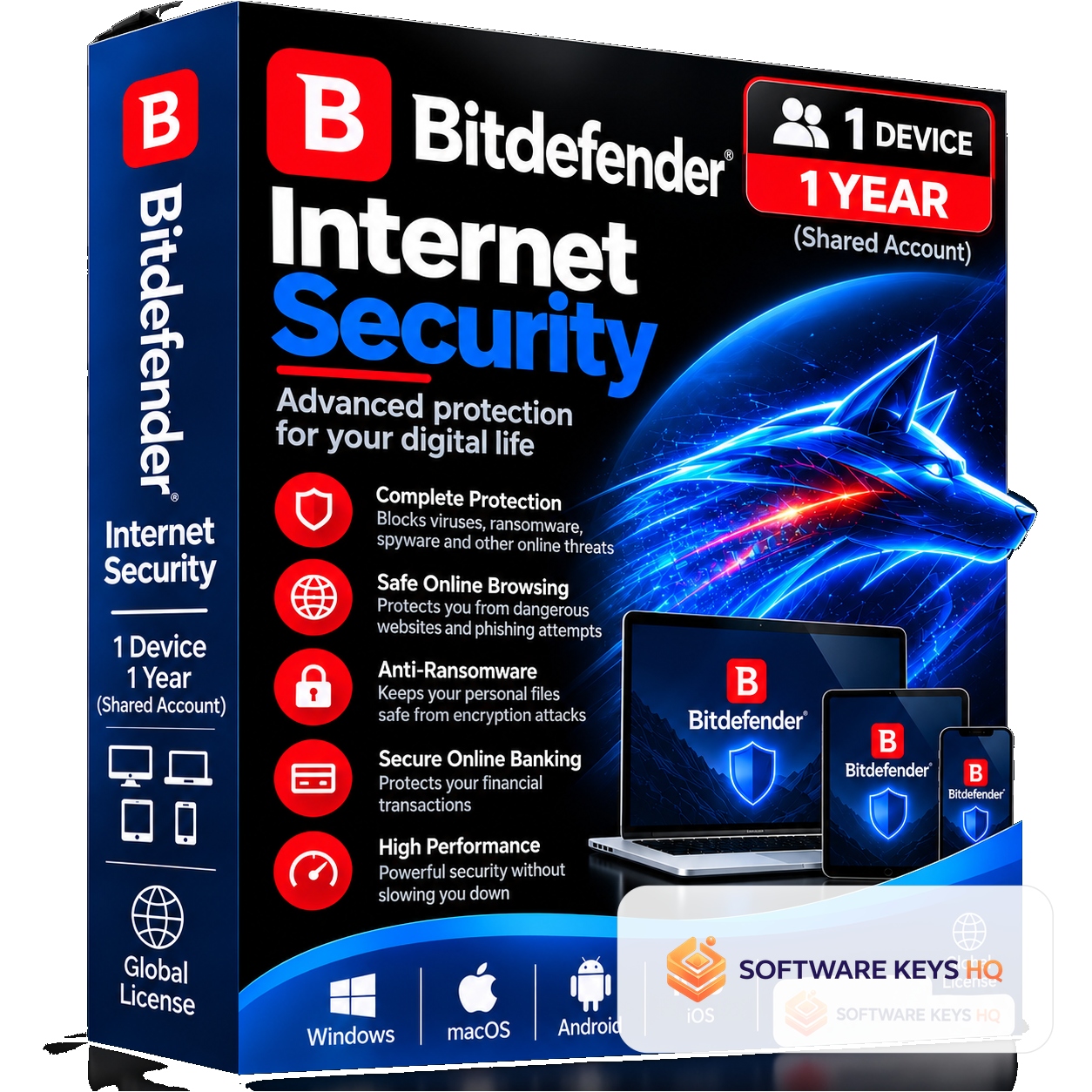 Bitdefender Internet Security 1 Device 1 Year (Shared Account) software box