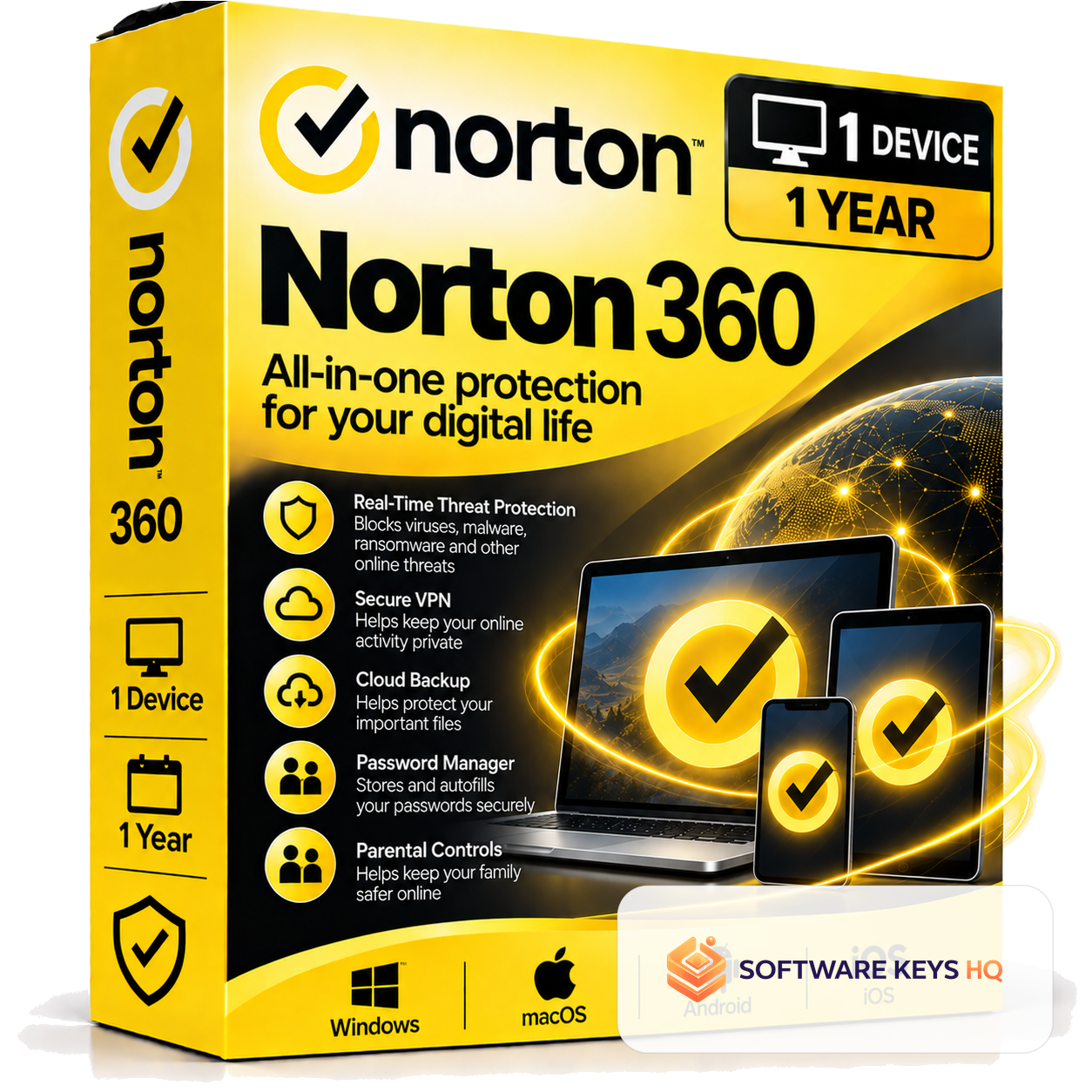 Norton 360 1 Device 1 Year software box
