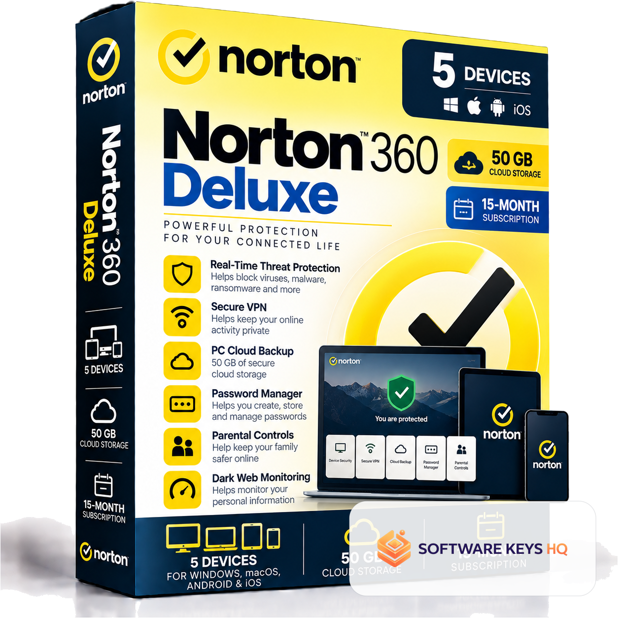 Norton 360 Deluxe – 5 Devices – 50 GB Cloud – 15-Month Subscription software key