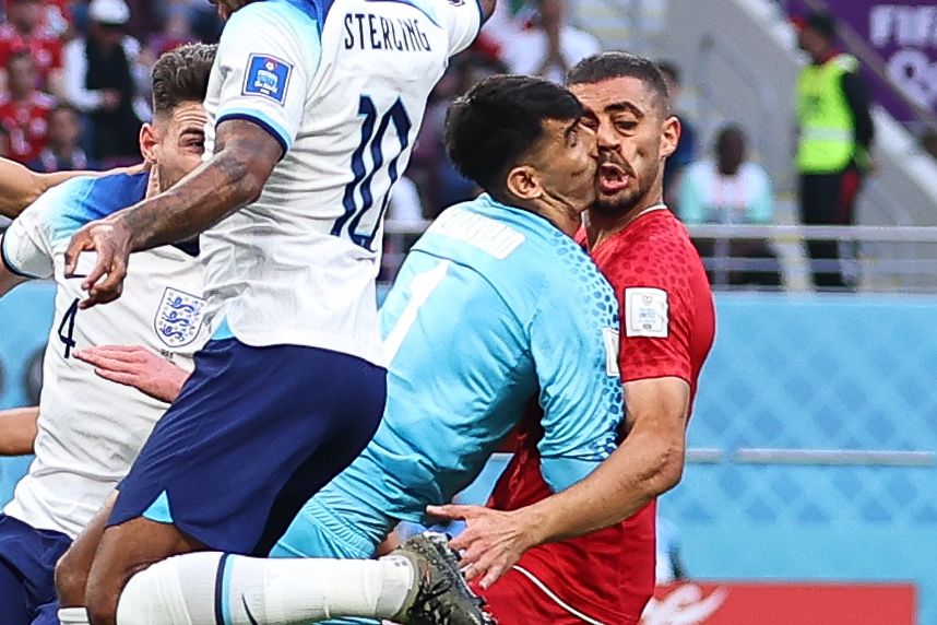 Alireza Beiranvand collides with his defender Goalkeeper.com