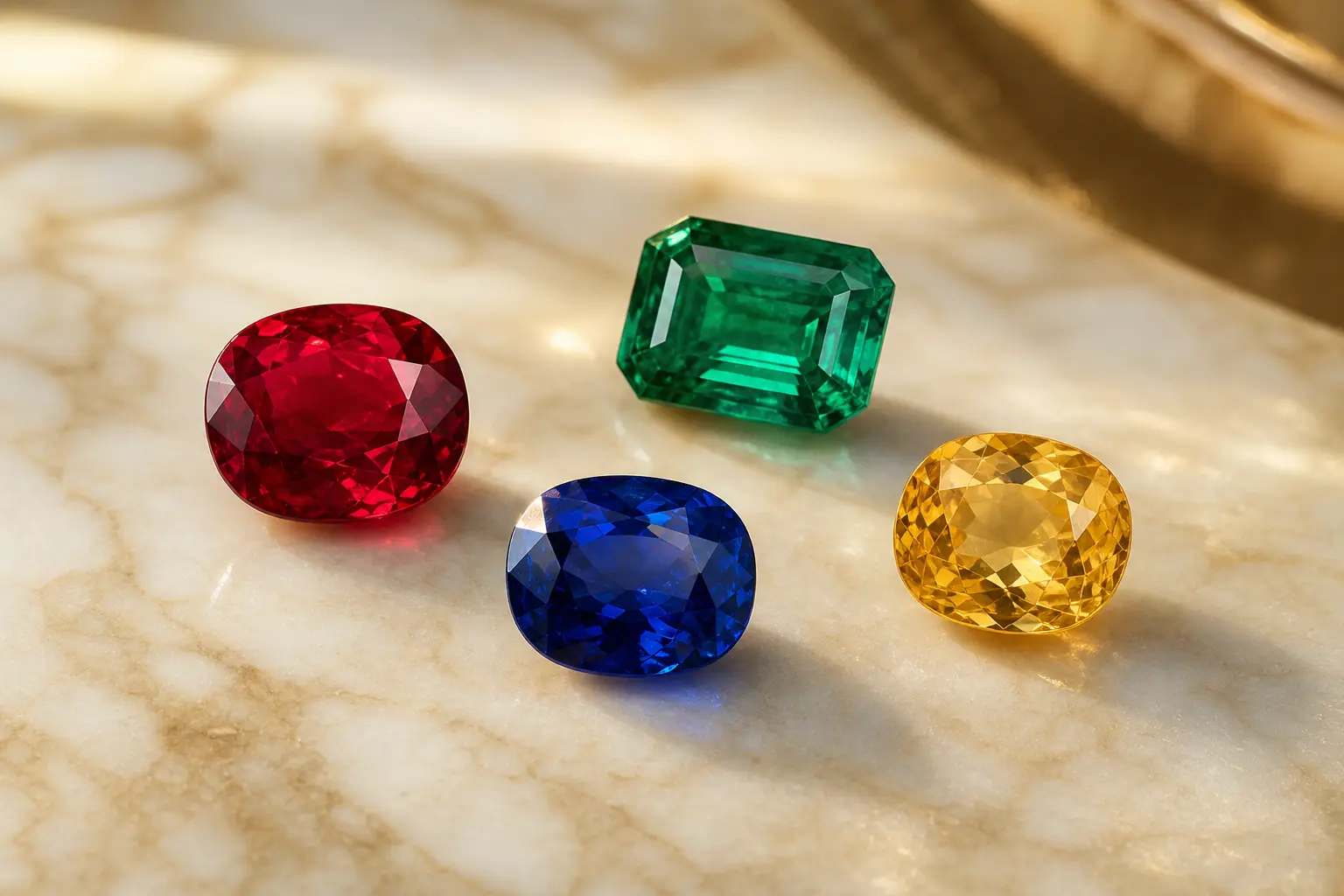 Ruby, emerald, blue sapphire and yellow sapphire gemstones