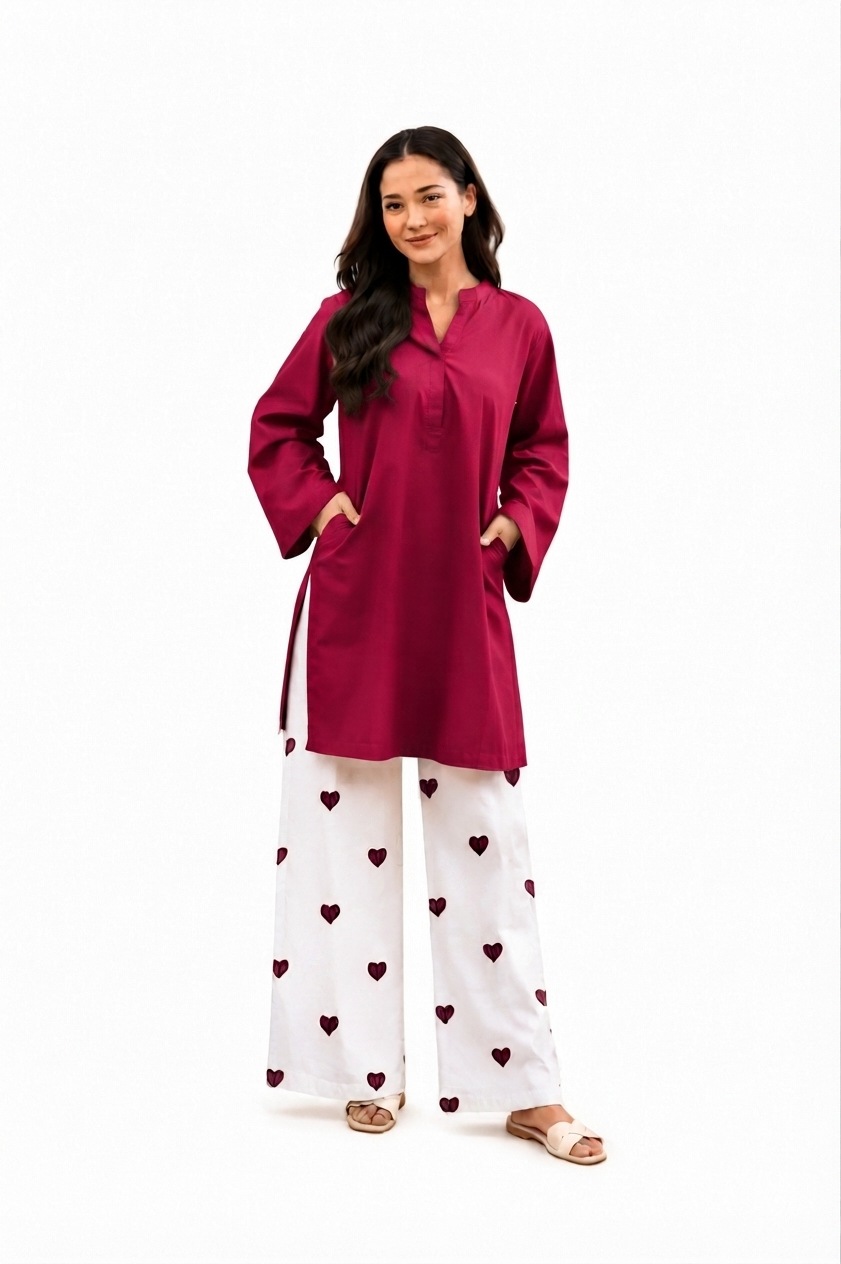 Maroon Printed 2-Piece Co-Ord Set – Elegant Ladies Wear