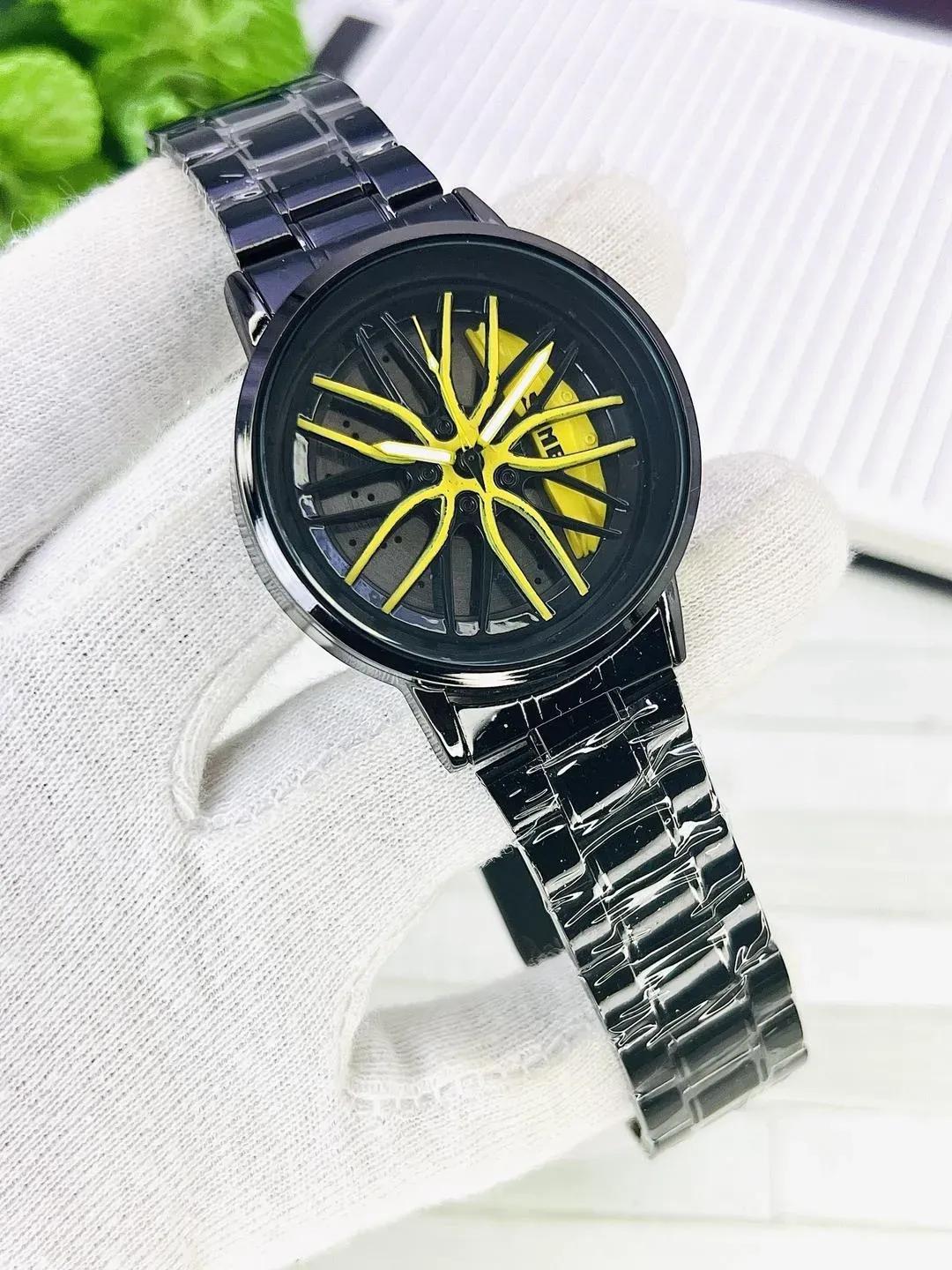 Mens stainless steel yellow black Dial watch
