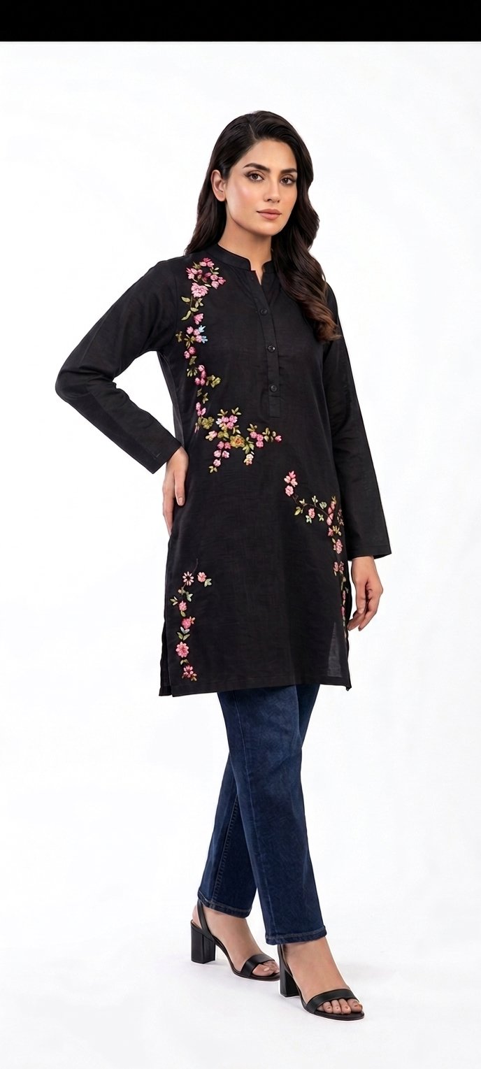 Black Embroidered Ladies Shirt | Elegant Casual Wear