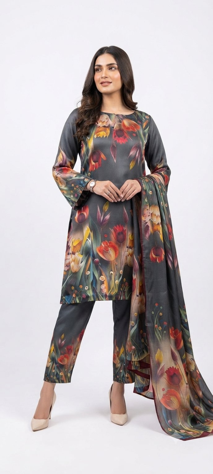 Title: π· Midnight Bloom 3-Piece Printed Suit
