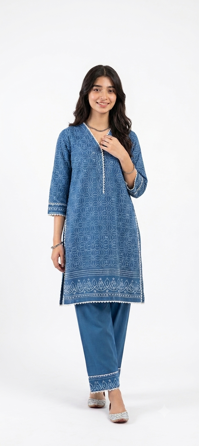 Denim Blue Printed 2-Piece Suit