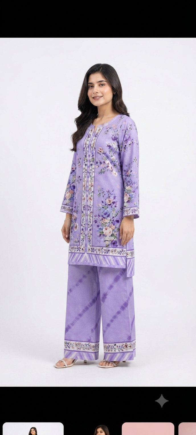 Lavender Floral Printed 2-Piece Suit