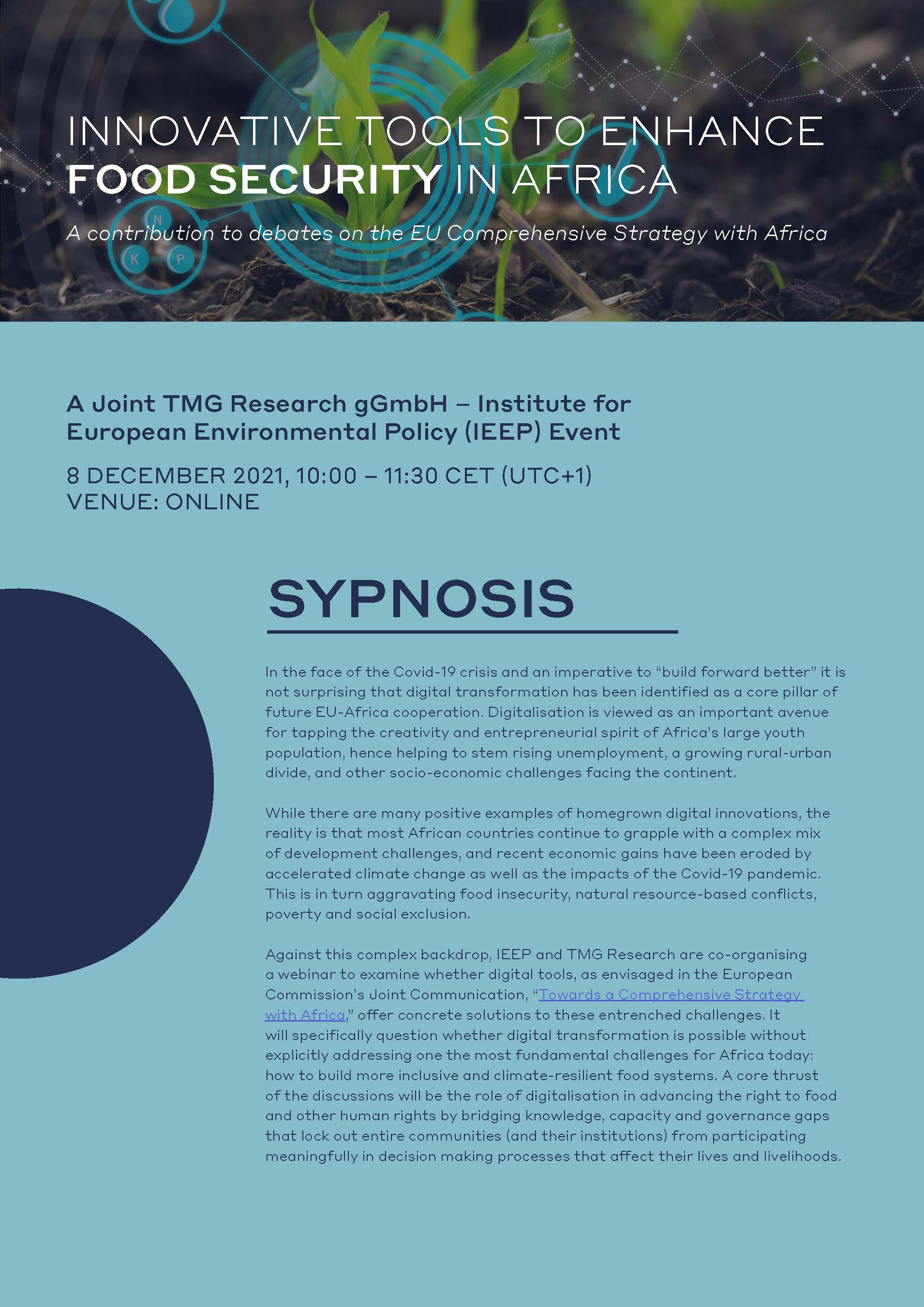 Innovative digital tools to enhance food security in Africa: A Joint TMG Research gGmbH – Institute for European Environmental Policy (IEEP) Event