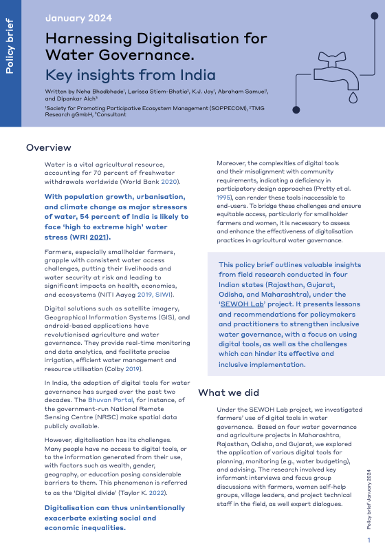 Harnessing Digitalisation for Water Governance. Key insights from India