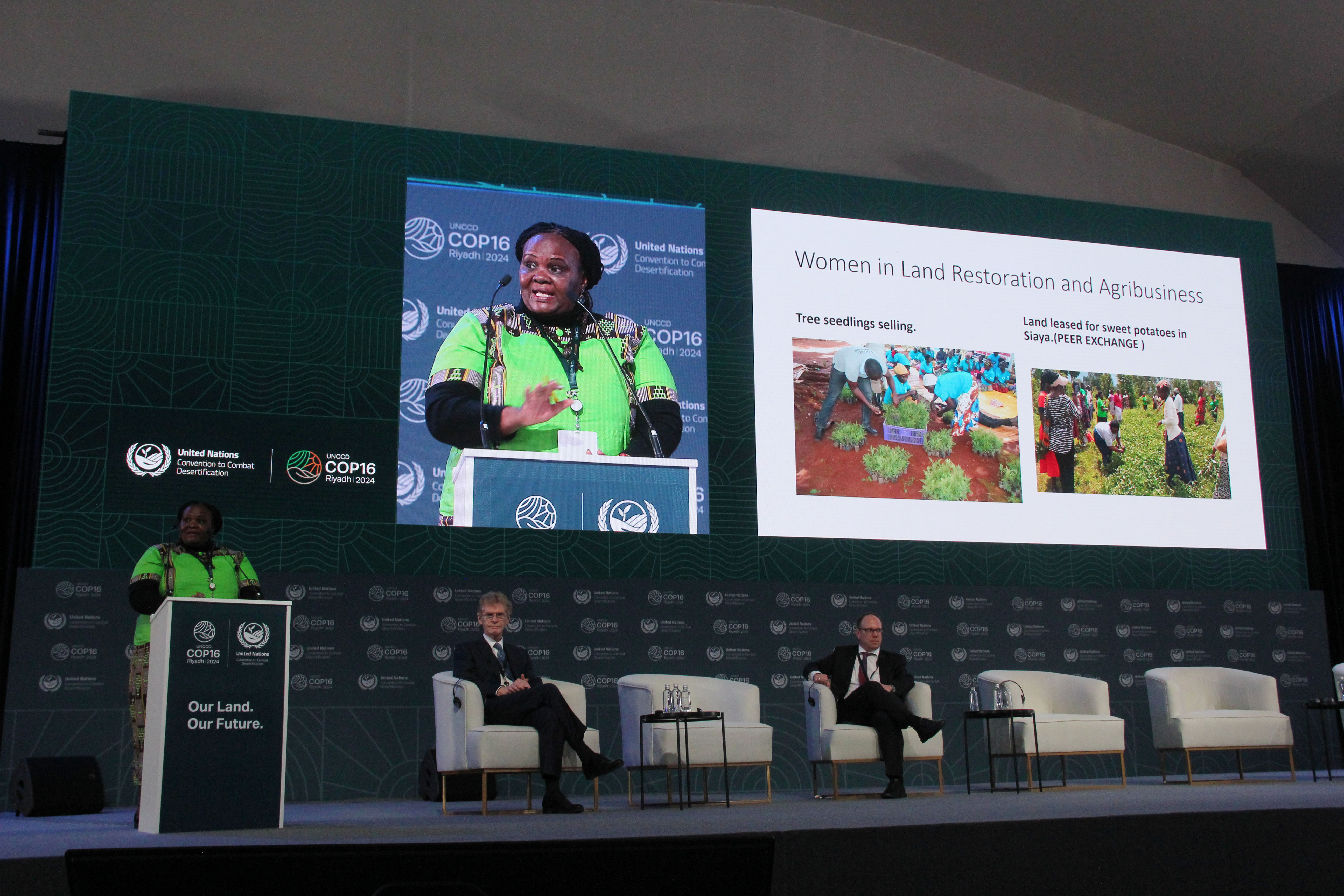Violet Shivutse presenting grassroots solution to advance land restoration