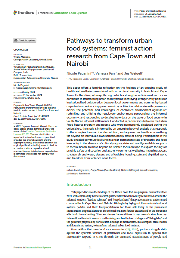 Pathways to transform urban food systems: feminist action research from Cape Town and Nairobi