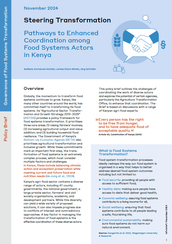 Steering Transformation - Pathways to Enhanced Coordination among Food Systems Actors in Kenya