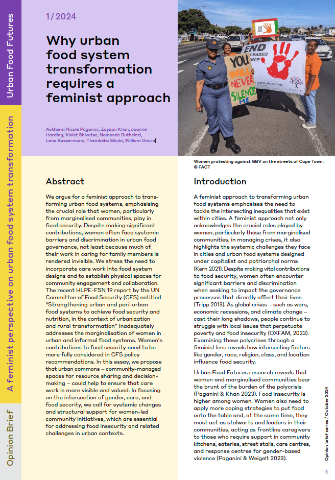 Why urban food system transformation requires a feminist approach