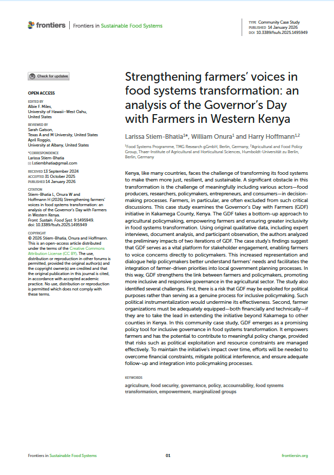 Strengthening farmers’ voices in food systems transformation: an analysis of the Governor’s Day with Farmers in Western Kenya