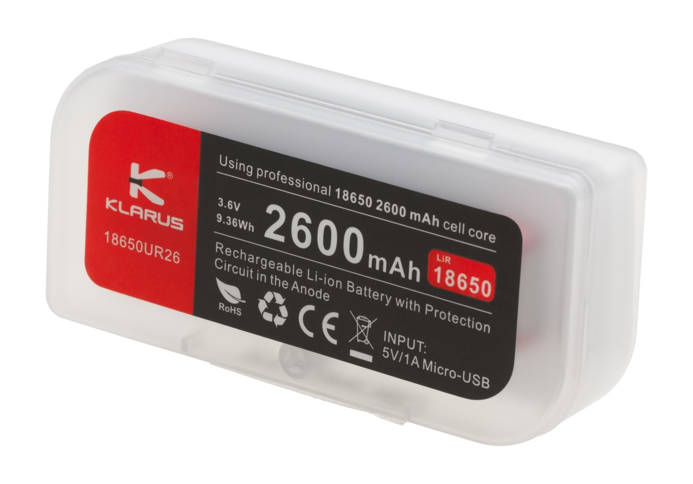 Klarus 18650 Battery 3.7V 2600mAh Micro-USB