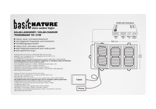 BasicNature Foldable Solar Charging Panel with Powerbank 10000mAh