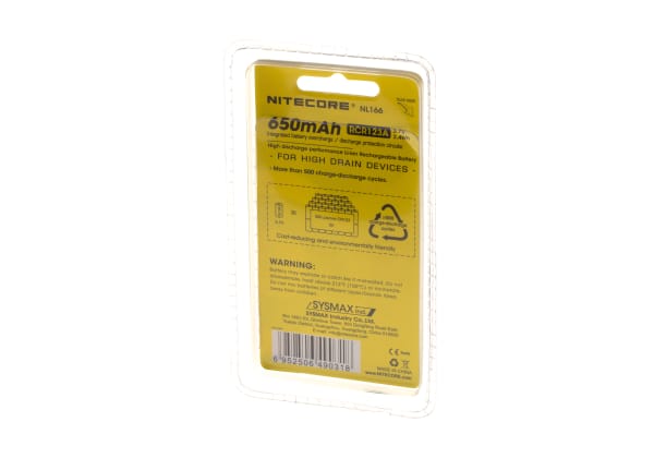 Nitecore NL166 RCR123 Battery 3.7V 650mAh