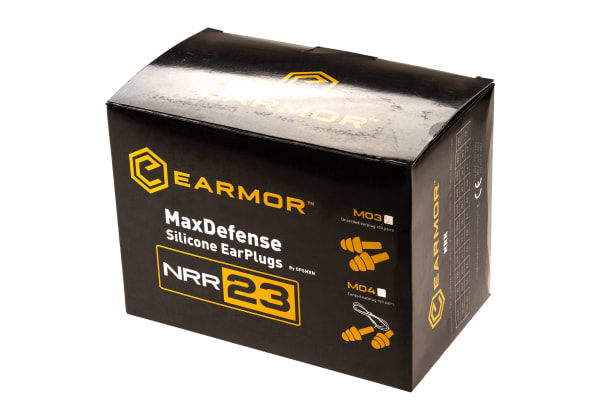 Earmor MaxDefense Silicone Ear Plugs NRR23 100 Pairs Box