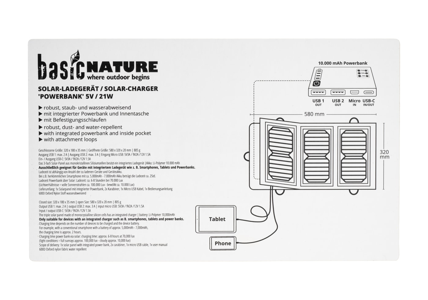 BasicNature Solar Charger Powerbank