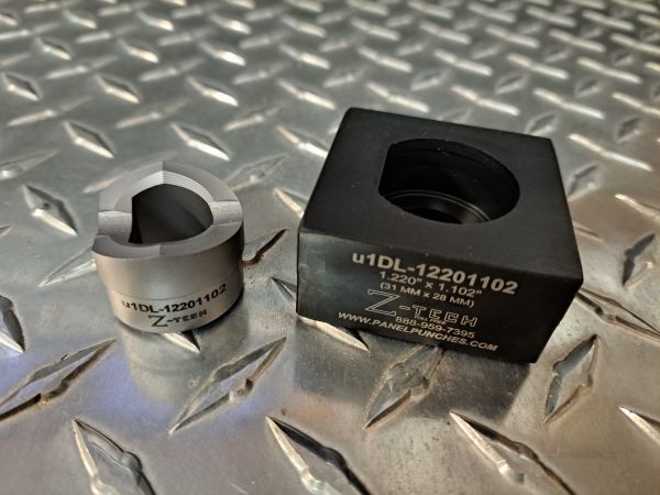 Custom uDL750- Die Set, 1.220" dia by 1.102" over flat single D (31MM by 28MM).   S7 Tool Steel Punch ,  rated to 12 gauge stainless steel