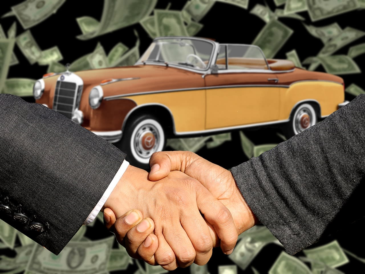 handshake with car and money in the background