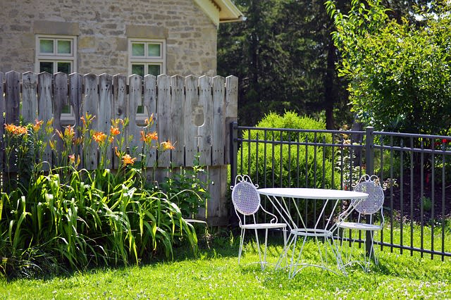 small table in a backyard