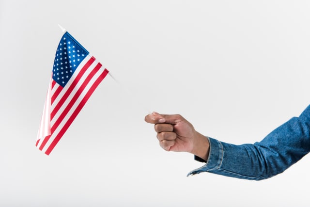 hand holding small american flag