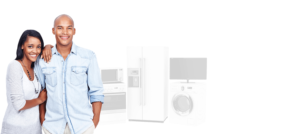 Couple standing in front of appliances