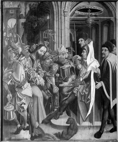 Christus vor dem Hohenpriester
Rückseite: Reliefspuren