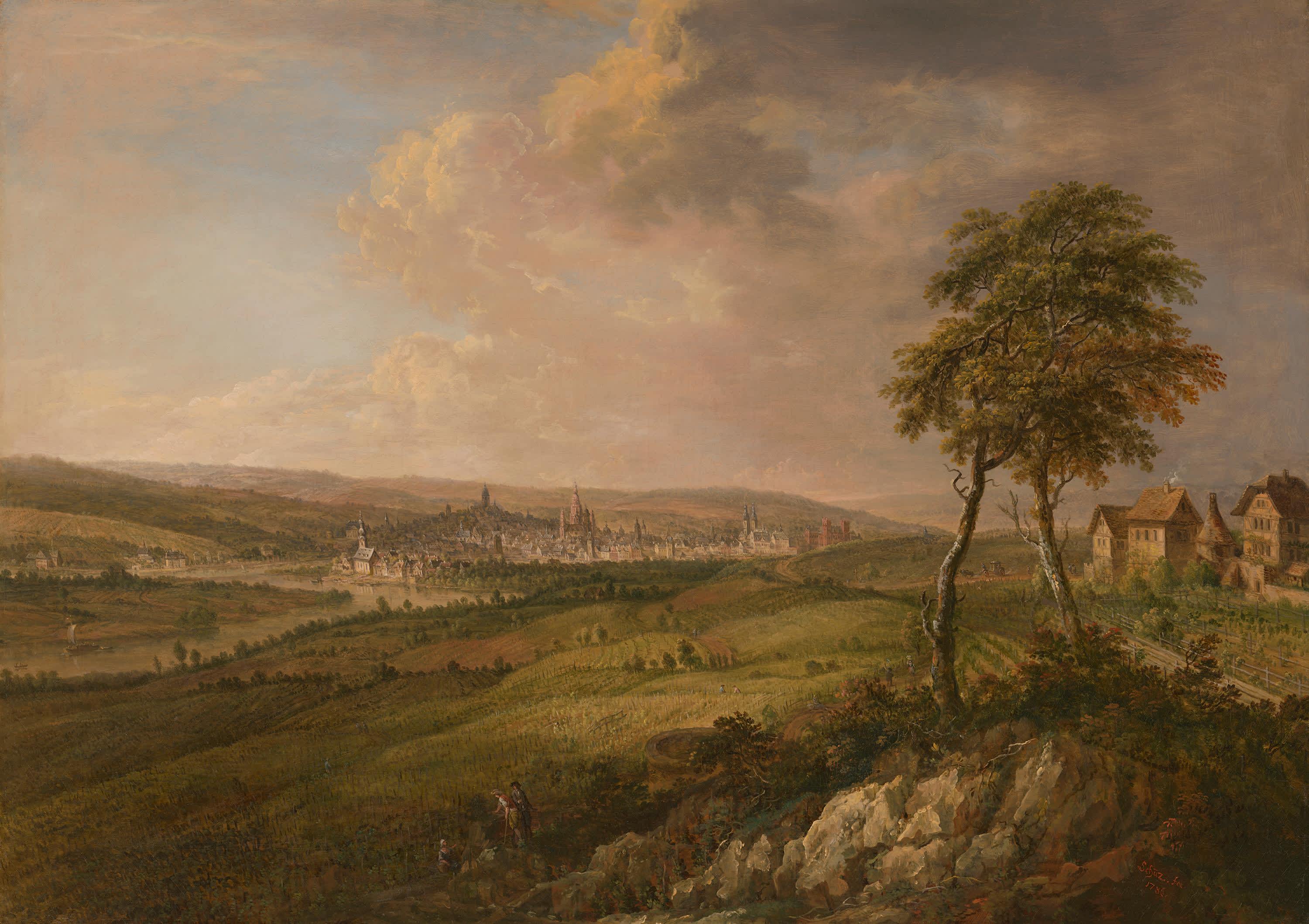 Blick auf die Mainmündung und die Stadt Mainz von Hochheim aus