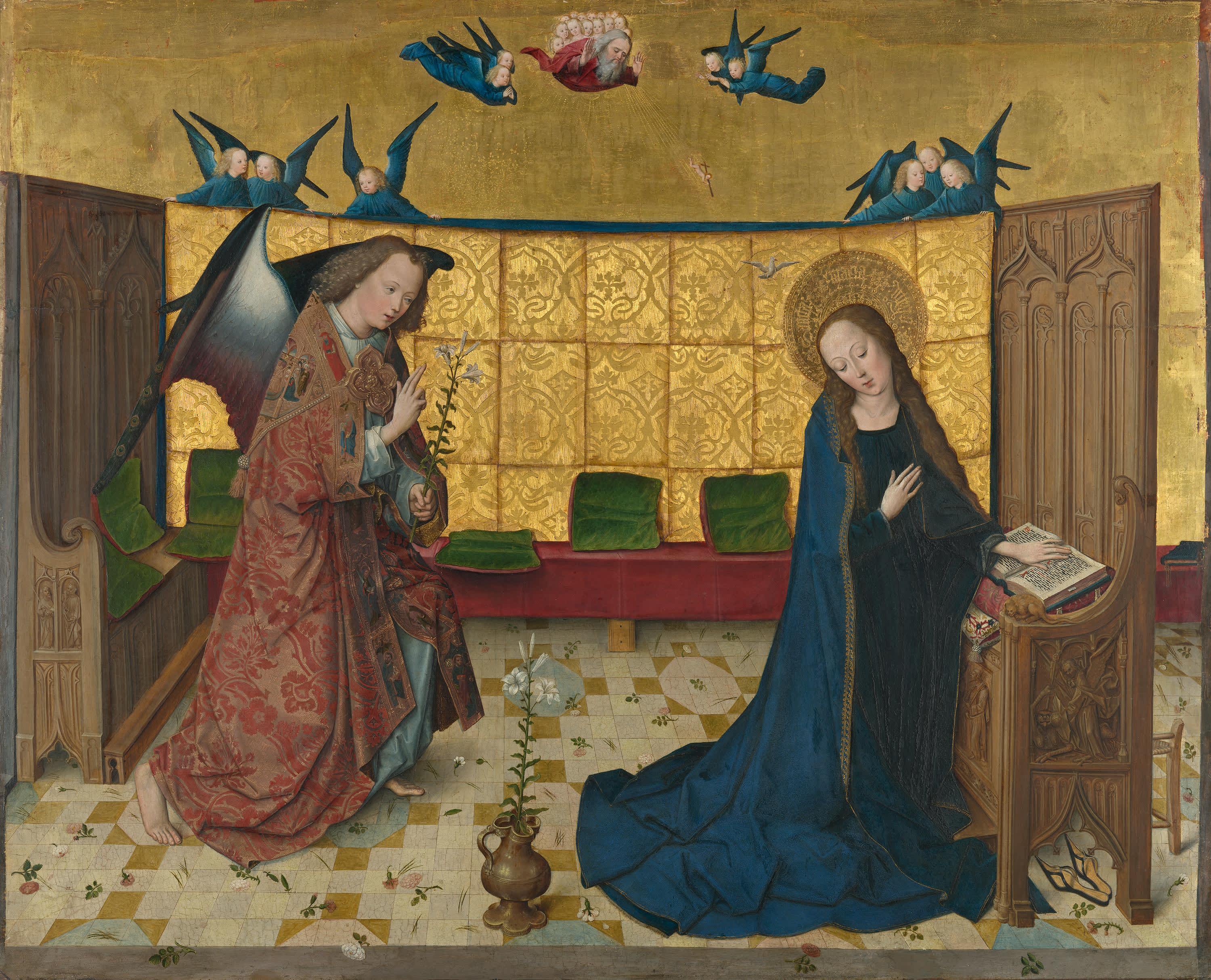 Marienleben: Verkündigung Mariens 
Rückseite: untere Hälfte einer Kreuzigung Christi