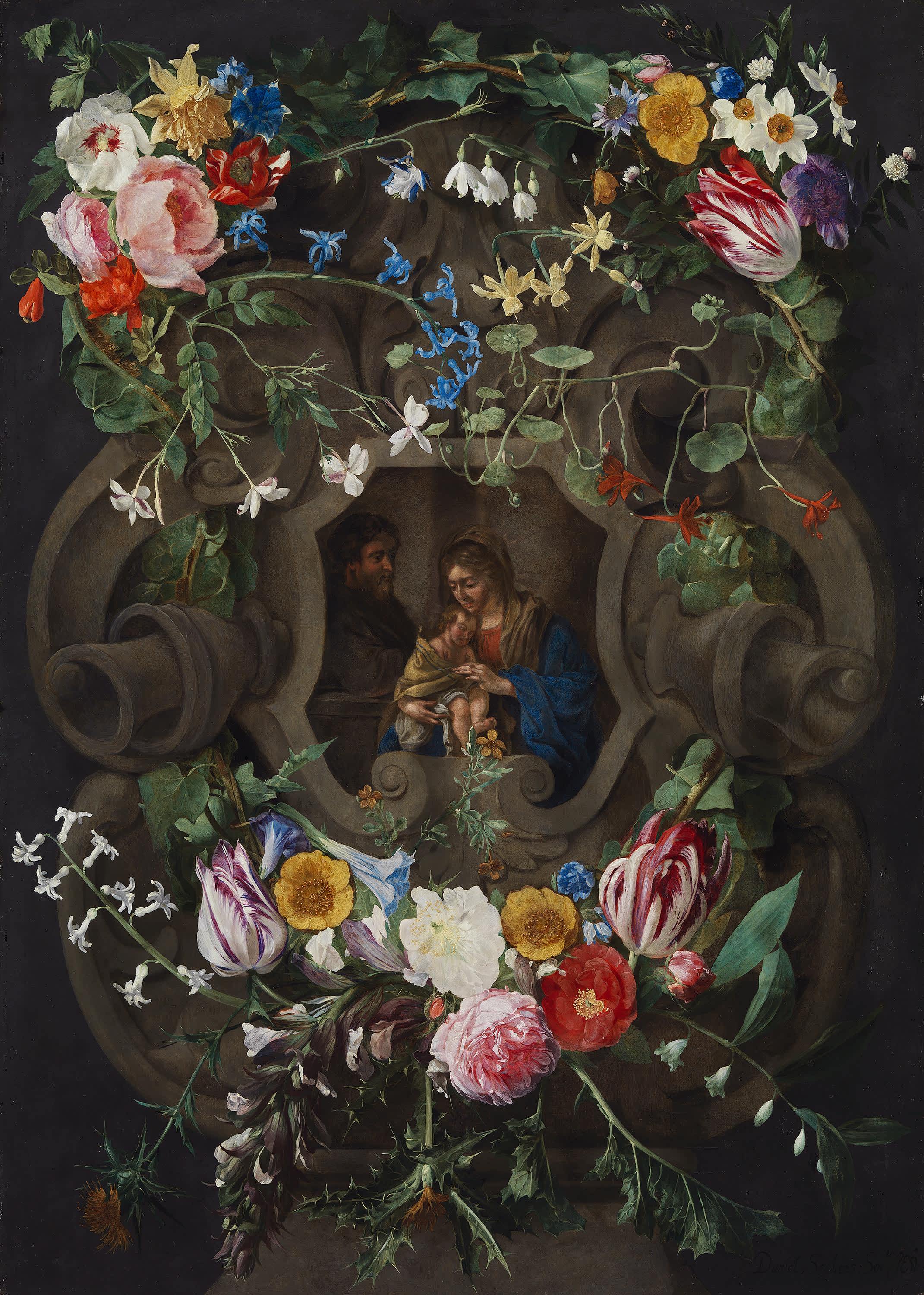 Heilige Familie im Blumenkranz