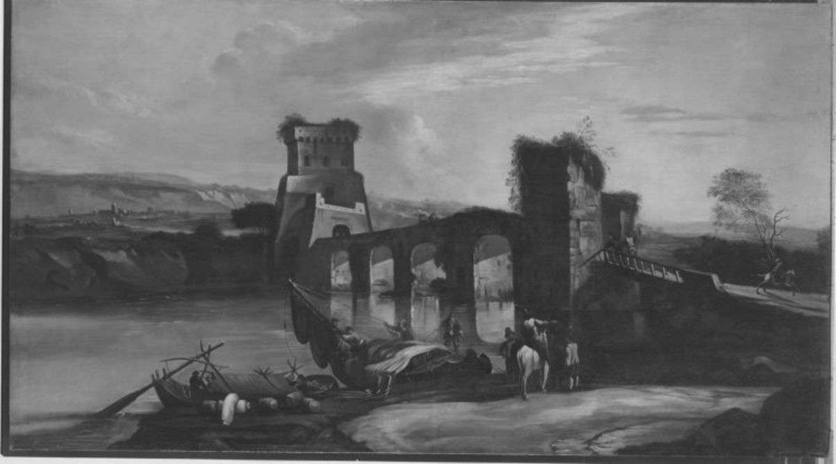 Flusslandschaft mit alter Brücke