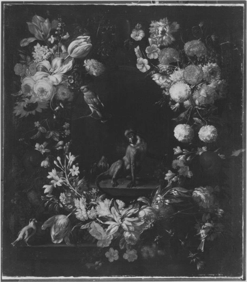 Blumenstück mit Meerkatze