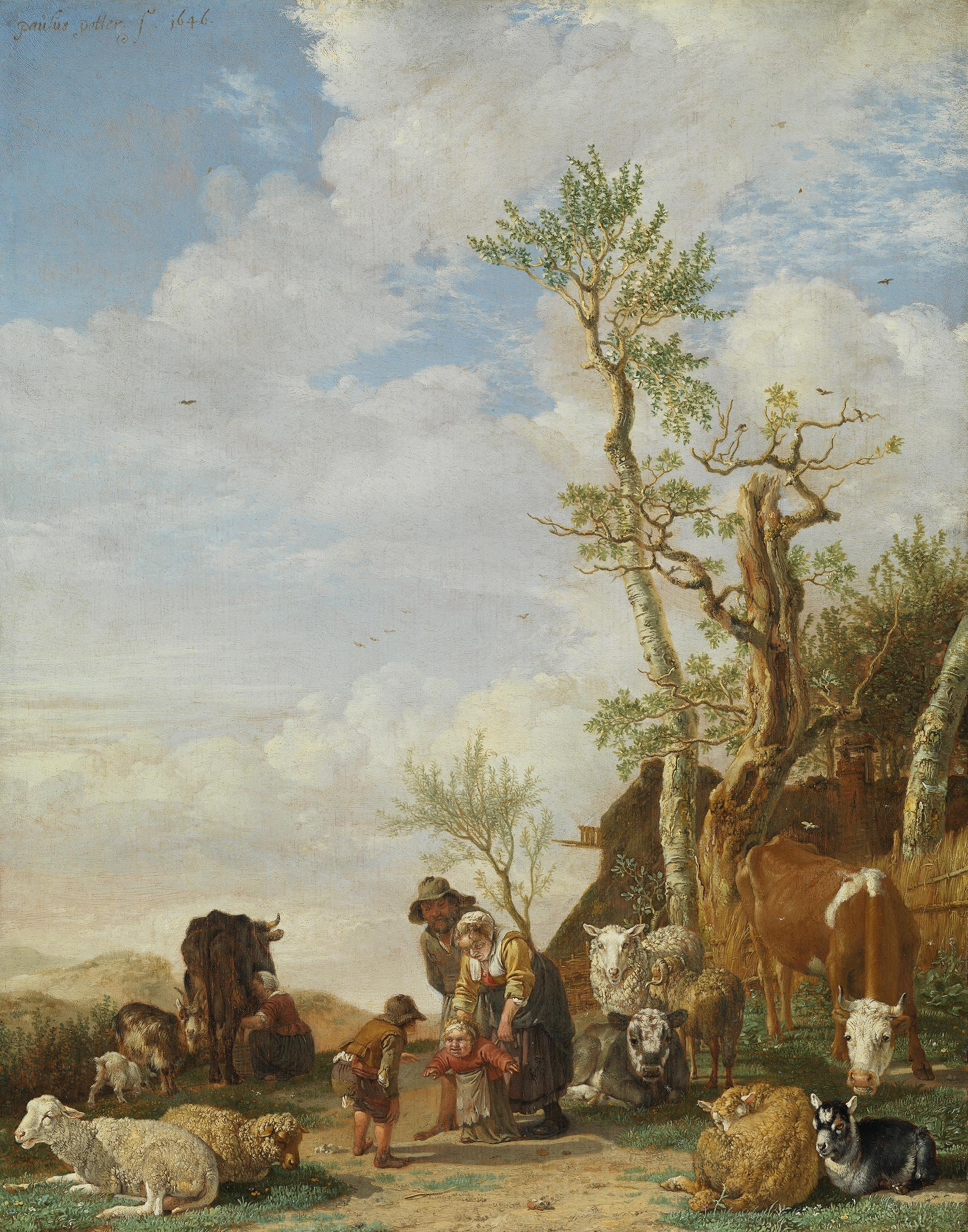 Bauernfamilie mit Vieh