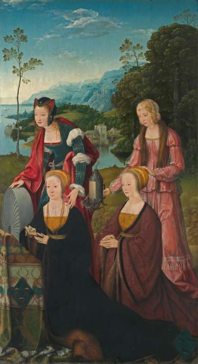 Marientod-Altar: Die hll. Christina und Gudula mit Christina und Sibilla Hackeney
Außenseite: Hll. Sebastian und Rochus