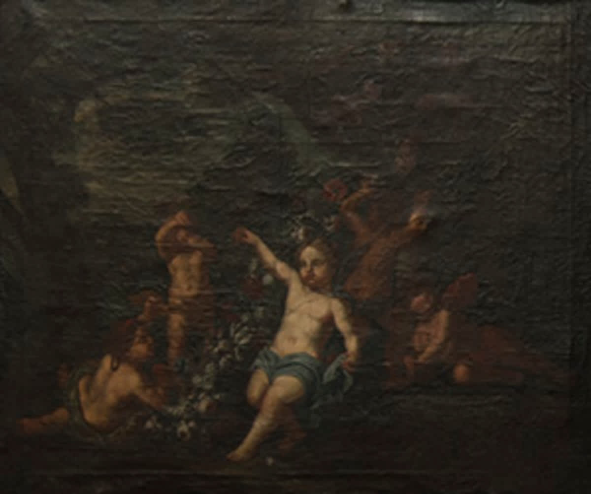 Puttengruppe mit Blumen