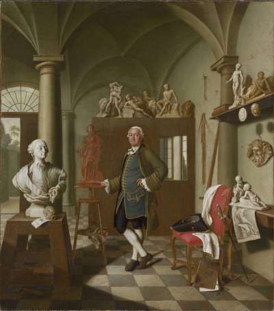  Der Bildhauer Charles de Grof in seinem Atelier