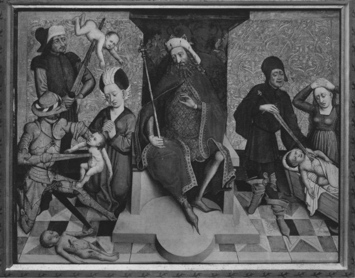 Tafel vom Hochaltar aus St. Mang in Füssen: Der Bethlehemitische Kindermord
Rückseite: Christi Himmelfahrt