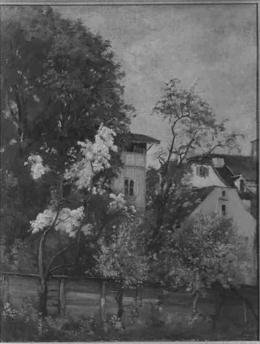 Blütenbäumchen vor Vorstadthäusern