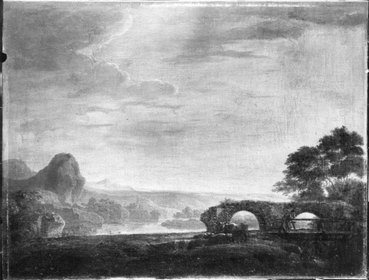 Landschaft mit Brückenruine