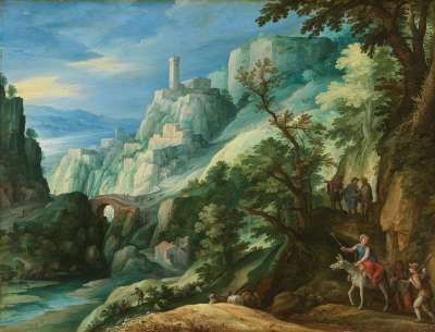 Italienische Gebirgslandschaft mit Gang nach Emmaus