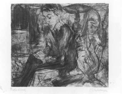 Zwei sitzende Menschen bei der Lampe