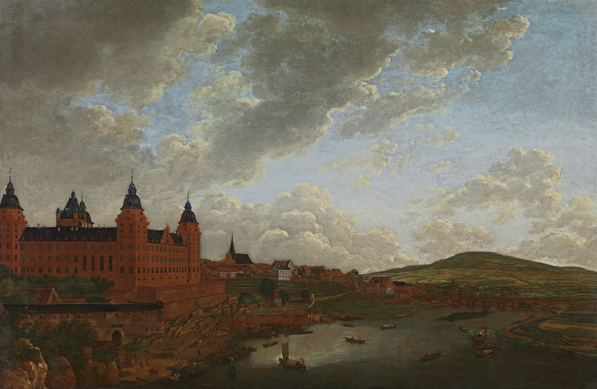 Blick auf Schloss Aschaffenburg, Stadt und Mainbrücke von Nordwesten (Aschaffenburger Zyklus)