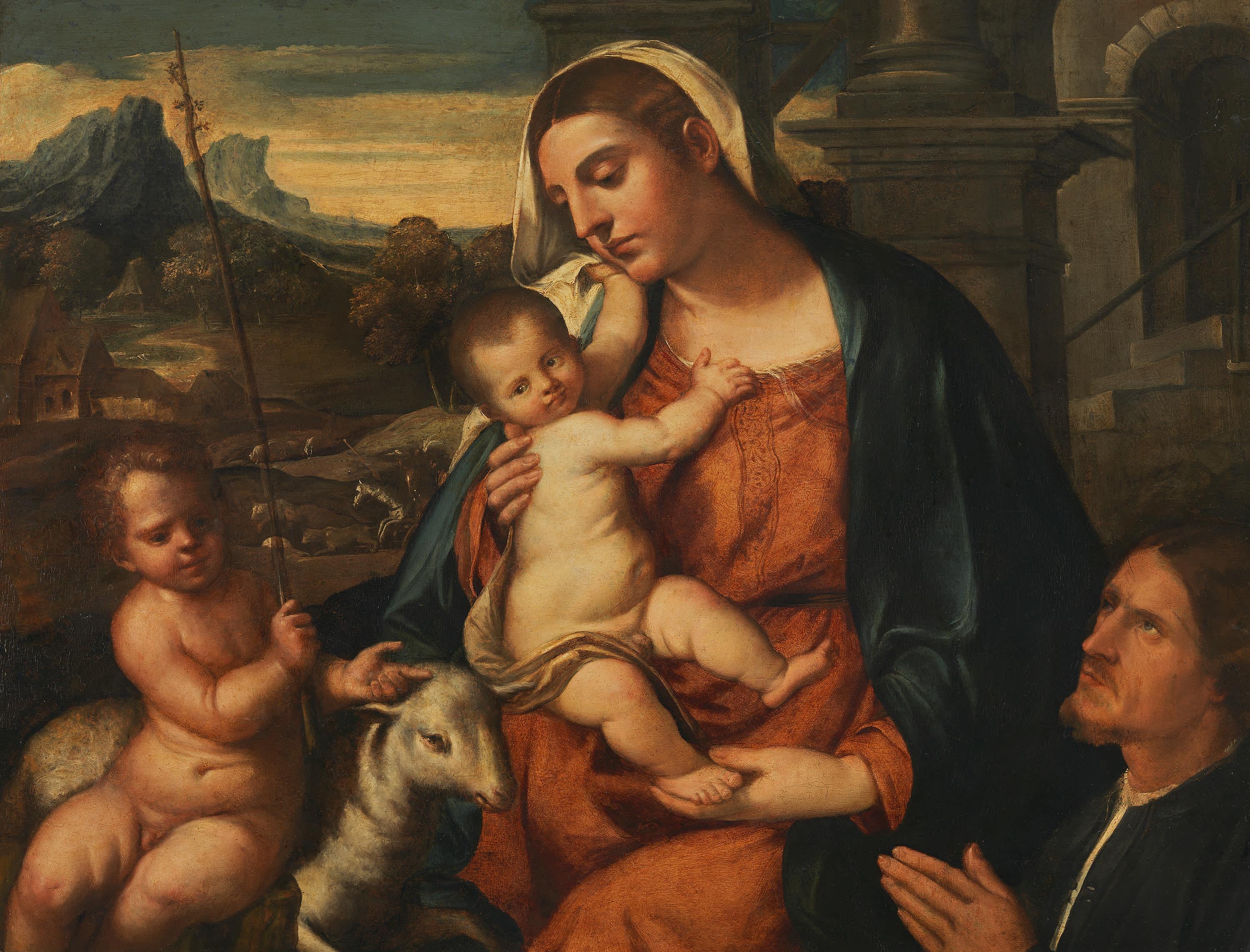 Maria mit dem Kind, dem Johannesknaben und einem Stifter